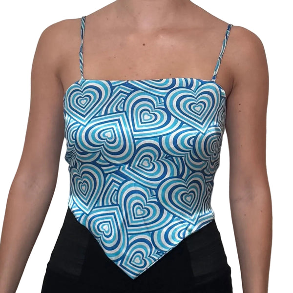 Blue Paisley Satin Bandana Crop Top Tie Back
