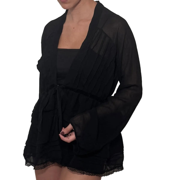 213 Industry Black Sheer Long Sleeve Cardigan Size L