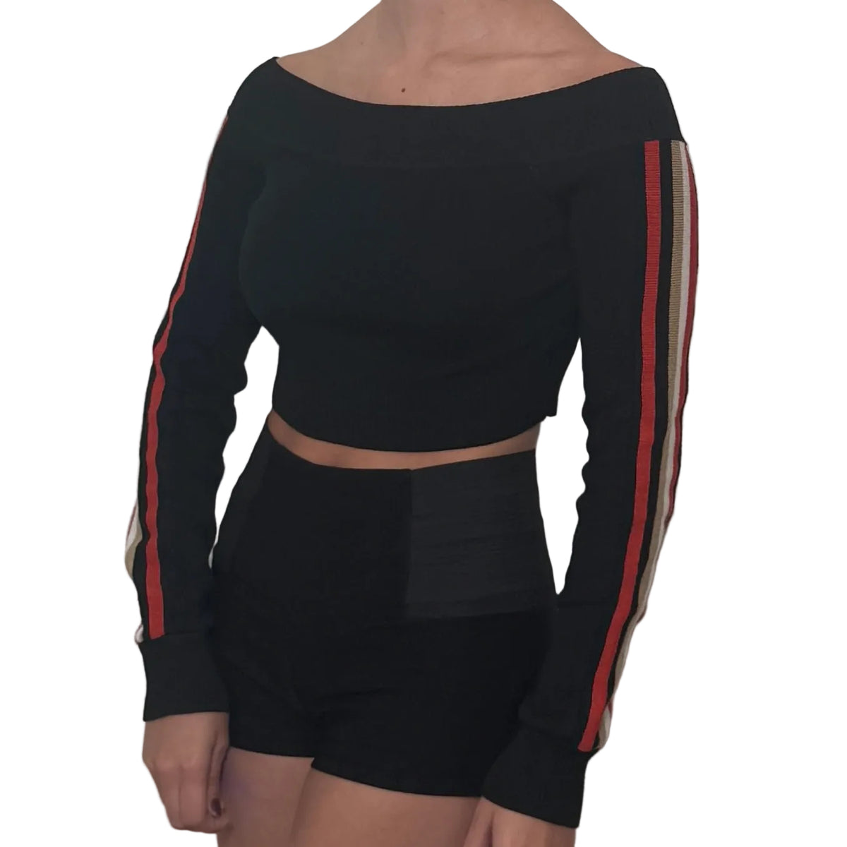 Black Off Shoulder Cropped Sweater