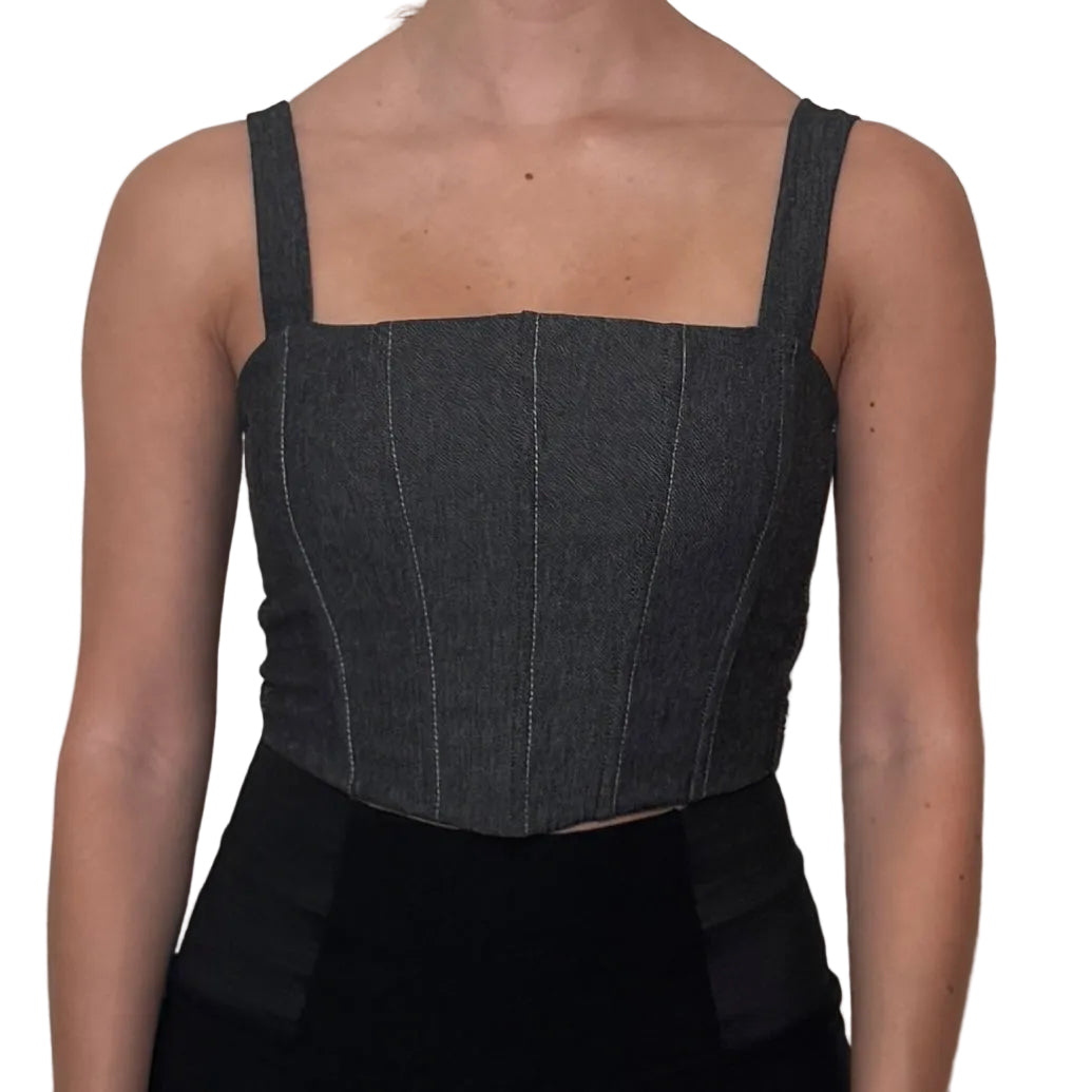Charcoal Denim Corset Top Square Neck