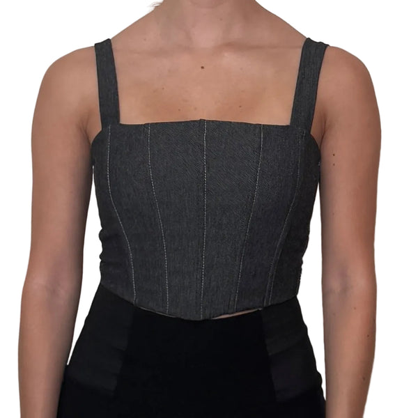 Charcoal Denim Corset Top Square Neck