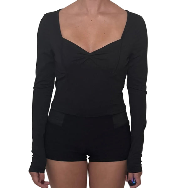 Black Sweetheart Neck Long Sleeve Top